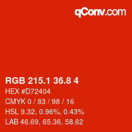 カラーコード: RGB 215.1 36.8 4 | qconv.com