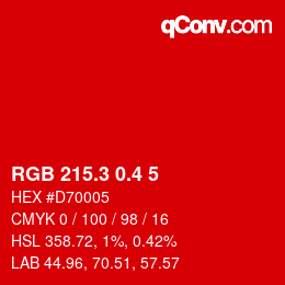 カラーコード: RGB 215.3 0.4 5 | qconv.com