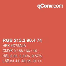 カラーコード: RGB 215.3 90.4 74 | qconv.com