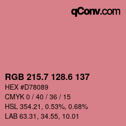 カラーコード: RGB 215.7 128.6 137 | qconv.com