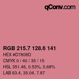カラーコード: RGB 215.7 128.6 141 | qconv.com