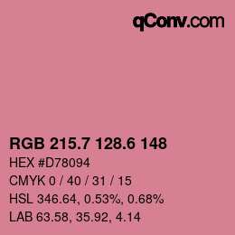 カラーコード: RGB 215.7 128.6 148 | qconv.com