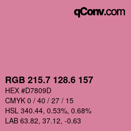カラーコード: RGB 215.7 128.6 157 | qconv.com