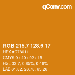 カラーコード: RGB 215.7 128.6 17 | qconv.com