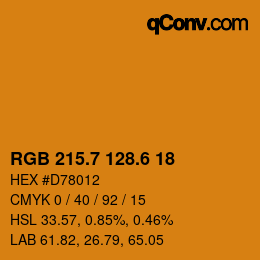 カラーコード: RGB 215.7 128.6 18 | qconv.com