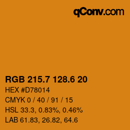 カラーコード: RGB 215.7 128.6 20 | qconv.com