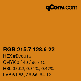 カラーコード: RGB 215.7 128.6 22 | qconv.com