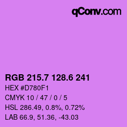 カラーコード: RGB 215.7 128.6 241 | qconv.com