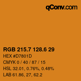 カラーコード: RGB 215.7 128.6 29 | qconv.com