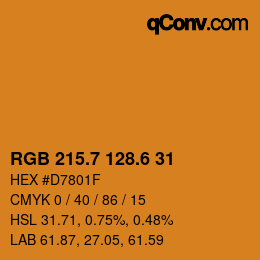カラーコード: RGB 215.7 128.6 31 | qconv.com
