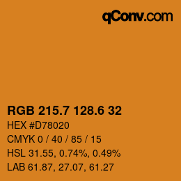 カラーコード: RGB 215.7 128.6 32 | qconv.com