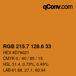 カラーコード: RGB 215.7 128.6 33 | qconv.com