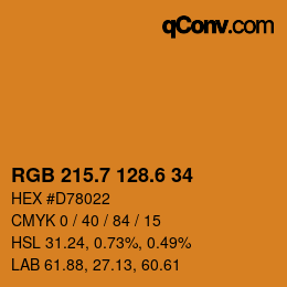カラーコード: RGB 215.7 128.6 34 | qconv.com