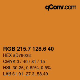 カラーコード: RGB 215.7 128.6 40 | qconv.com