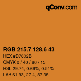 カラーコード: RGB 215.7 128.6 43 | qconv.com