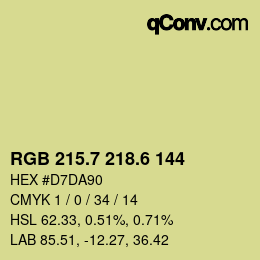 カラーコード: RGB 215.7 218.6 144 | qconv.com