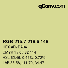 カラーコード: RGB 215.7 218.6 148 | qconv.com