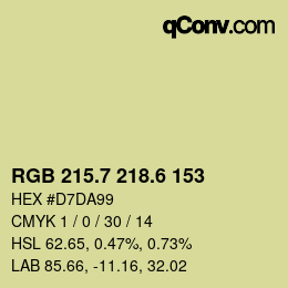 カラーコード: RGB 215.7 218.6 153 | qconv.com