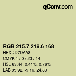 カラーコード: RGB 215.7 218.6 168 | qconv.com