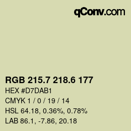 カラーコード: RGB 215.7 218.6 177 | qconv.com