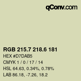 カラーコード: RGB 215.7 218.6 181 | qconv.com