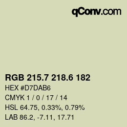 カラーコード: RGB 215.7 218.6 182 | qconv.com