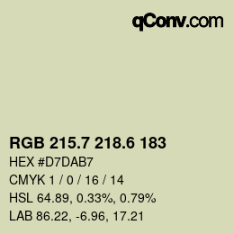 カラーコード: RGB 215.7 218.6 183 | qconv.com