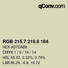カラーコード: RGB 215.7 218.6 184 | qconv.com