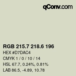 カラーコード: RGB 215.7 218.6 196 | qconv.com
