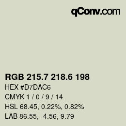 カラーコード: RGB 215.7 218.6 198 | qconv.com