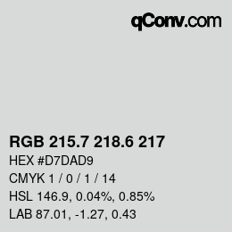 カラーコード: RGB 215.7 218.6 217 | qconv.com