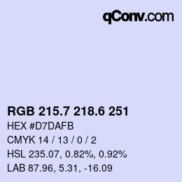 カラーコード: RGB 215.7 218.6 251 | qconv.com
