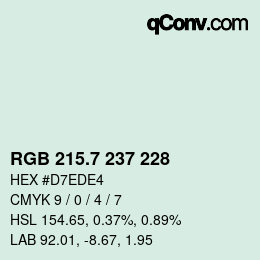 カラーコード: RGB 215.7 237 228 | qconv.com