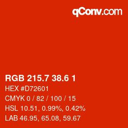 カラーコード: RGB 215.7 38.6 1 | qconv.com
