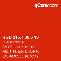 カラーコード: RGB 215.7 38.6 10 | qconv.com
