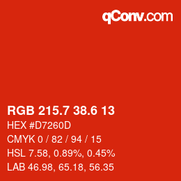 カラーコード: RGB 215.7 38.6 13 | qconv.com