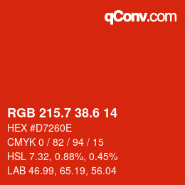 カラーコード: RGB 215.7 38.6 14 | qconv.com