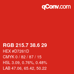 カラーコード: RGB 215.7 38.6 29 | qconv.com