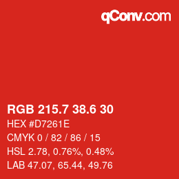 カラーコード: RGB 215.7 38.6 30 | qconv.com