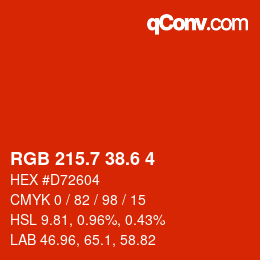 カラーコード: RGB 215.7 38.6 4 | qconv.com