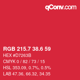 カラーコード: RGB 215.7 38.6 59 | qconv.com