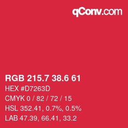 カラーコード: RGB 215.7 38.6 61 | qconv.com