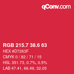 カラーコード: RGB 215.7 38.6 63 | qconv.com