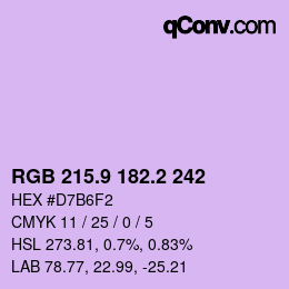 カラーコード: RGB 215.9 182.2 242 | qconv.com