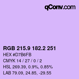 カラーコード: RGB 215.9 182.2 251 | qconv.com