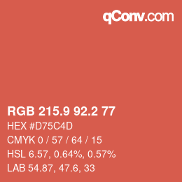 カラーコード: RGB 215.9 92.2 77 | qconv.com
