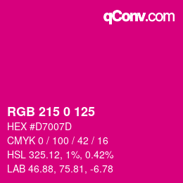 カラーコード: RGB 215 0 125 | qconv.com