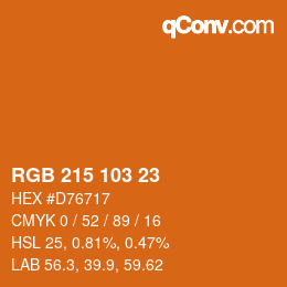 Color code: RGB 215 103 23 | qconv.com
