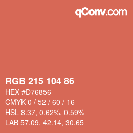 Color code: RGB 215 104 86 | qconv.com