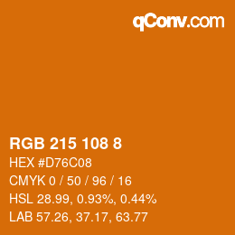 Color code: RGB 215 108 8 | qconv.com